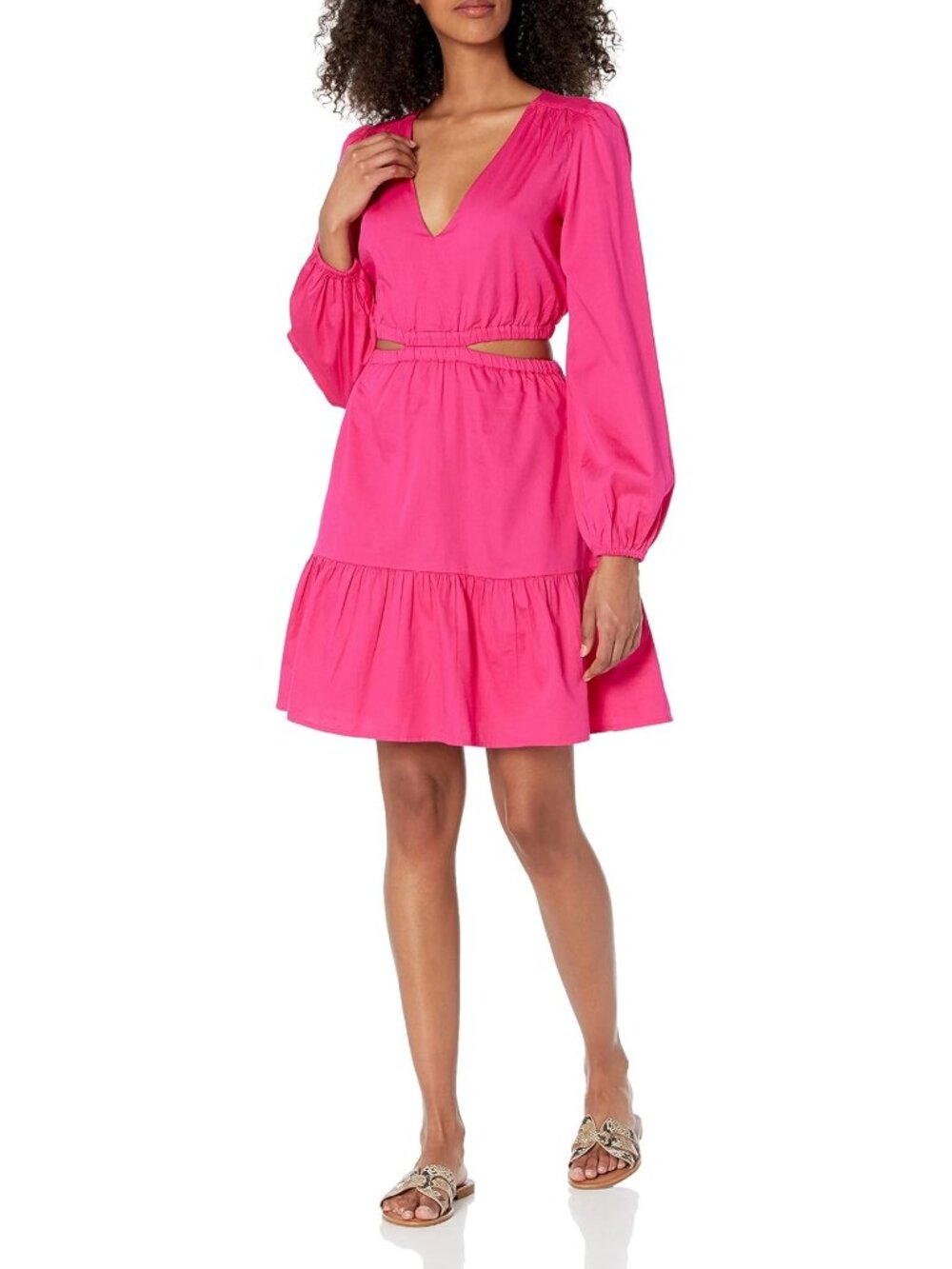 The Drop Sita Cut Out Dress Womens Size Medium Hot Pink Long-Sleeve Cotton NEW